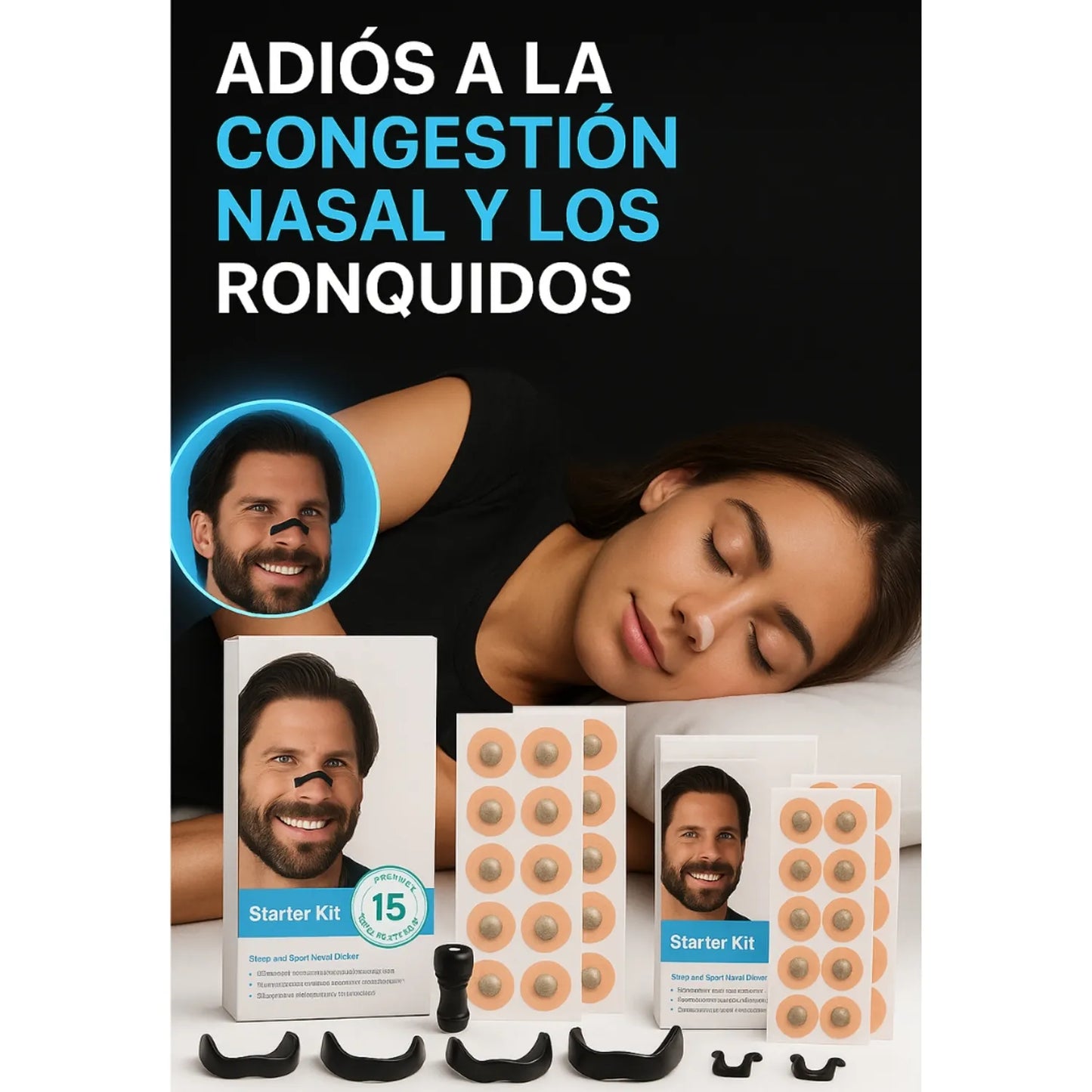Kit Tiras Nasales Dilatador Magnético Antironquidos